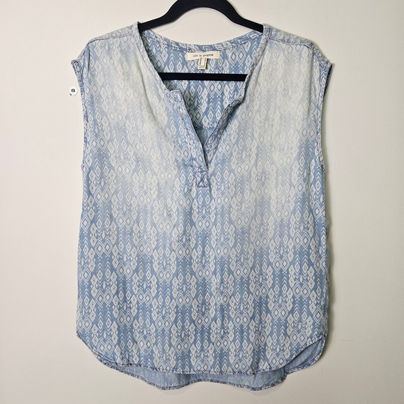 Life in Progress Sleeveless‎ Top Diamond Print Blouse Casual Blue S Hippie Flowy - Picture 1 of 8